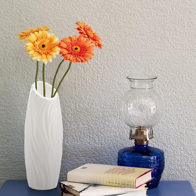 SOUJOY 10 Pack Plastic Composite Flower Vase, Unbreakable Floral Vase Home Decor Centerpieces, White Tall Conic Bud Vase for Wedding Decor, Living Room, Arranging Bouquets