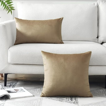 Artscope Luxury Velvet Pillow Covers Decorative Rectangle Pillowcases Soft Solid Cushion Cases for Couch Sofa Bedroom Car Decor 16x24 Inch Golden Brown