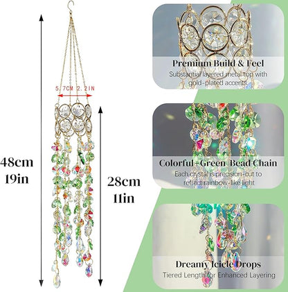H&D HYALINE & DORA Crystal Suncatchers for Window Hanging Gold-Plated Sun Catcher for Indoor Outdoor and Party Decor Light Catcher with Gift Box (19inch, Green)