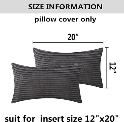 Home Brilliant Rectangle Pillow Cover 12x20 Set of 2 Decorative Plush Striped Velvet Corduroy Oblong Throw Pillows Accent Cushion Covers, 12 x 20 inch, Dark Grey