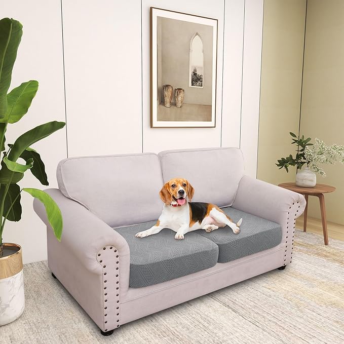 hyha Individual Couch Cushion Covers, Stretch Magic Sofa Seat Cushion Covers Washable, Dog Couch Sofa Slipcover for Pets, Kid with Elastic Bottom(2PC, Grey)