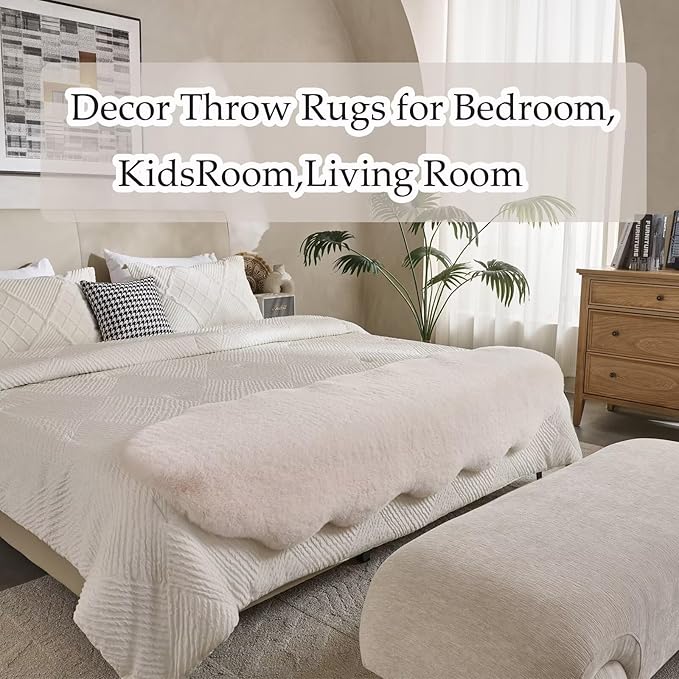 1700GSM Fuzzy Faux Sheepskin Fur Area Rug,Extra Soft Faux Fur Mat,Fluffy Shaggy Fur Rug for Bedroom Living Bedside Rug Room Decor-Ivory White, 2 x 3 ft