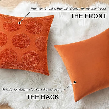decorUhome Decorative Rust Pumpkin Thanksgiving Throw Pillow Covers 20x20 Set of 2, Soft Chenille Jacquard Farmhouse Textured Pillow Covers for Couch Bed Sofa Autumn Harvest Halloween Holiday