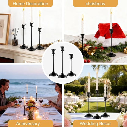 Taper Candle Holders, Tall Vintage Metal Candlestick Holders, 3 PCS Black Candle Sticks Holders for Home Decor Table Centerpiece Wedding Housewarming Festival, Black, 1 Set (3 pcs)