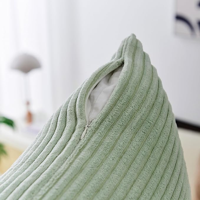 Home Brilliant Sage Green Lumbar Spring Pillow Cover Corduroy Plush Velvet Oblong Decorative Rectangle Pillowcases for Bed Couch Sofa Decor, Set of 2, 12 x 20 inches(30x50cm), Mint