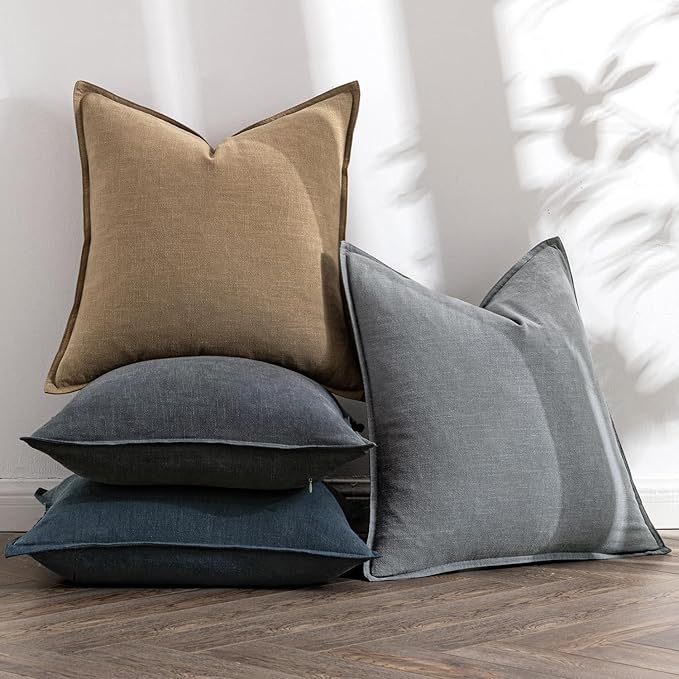 MIULEE Neutral Navy Linen Pillow Covers Pack of 4 Christmas Decorative Natural Throw Pillow Covers Soft Accent Boho Farmhouse Couch Pillowcases Coastal Home Decor for Living Room Bed Sofa 18x18 Inch