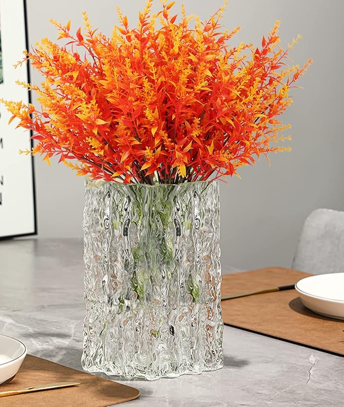 RECUTMS 20 Bundles Artificial Fall Flowers No Fade Faux Autumn Plants, Fake Indoor Outdoor Greenery for Thanksgiving Christmas Wedding Party Home Garden Fireplace Décor(Gold)