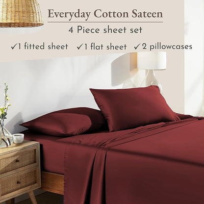 California Design Den Natural 100% Cotton Sheets Full Size Bed Set with Deep Pockets - Soft Sateen Weave, Durable Sheets (Brick Red)