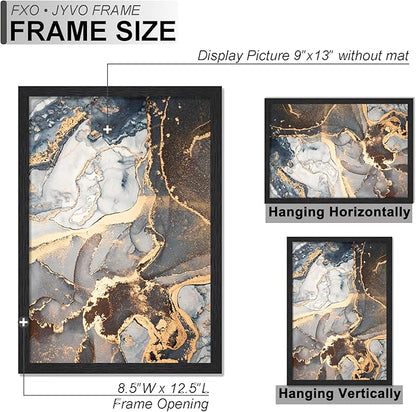 Engineered Wood 9x13 Picture Frame Set of 2, Black Frame for 9 x 13 Inch Picture Poster Photo, Light Weight 9 by 13 Frame with Wood-grain for Wall - 2 Pack/Black/9"x13"