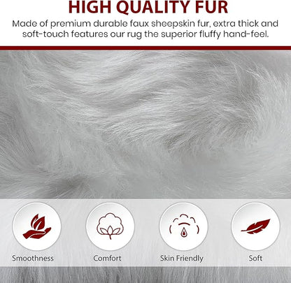 Free Shape Luxury Soft Fluffy Shag Area Rug Single Quarto 4 Pelts 4'x6',120x180 cm - Vegan Fur Ultra Soft Indoor Carpet Nursery Rugs for Bedroom Home Decor, White