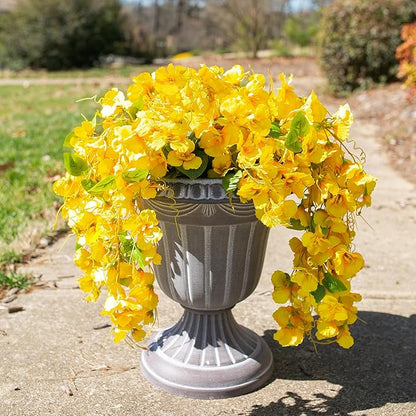 Fake Hibiscus Artificial Hanging Flowers Plants for Outdoors Spring Decoration, 2pcs Silk Hibiscus Vines Realistic UV Resistant Yellow Faux Flowers for Outside Planter Porch Patio Yard Wedding Party