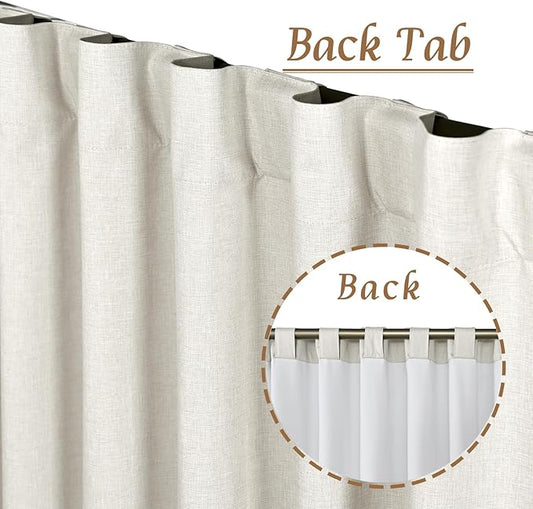 LAMIT 100% Blackout Short Linen Curtains for Cafe, 40 Inch Length Linen Textured Thermal Curtains Back Tab and Rod Pocket Neutral Panels with White Liner for Bedroom, 2 Panels, 34 x 40 Inch, Ivory