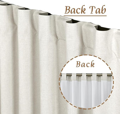 LAMIT Natural 100% Blackout Linen Curtains, 45 Inches Linen Textured Thermal Bedroom Curtains Back Tab and Rod Pocket Neutral Panels with White Liner for Farmhouse, 2 Panels, 42 x 45 Inch, Ivory