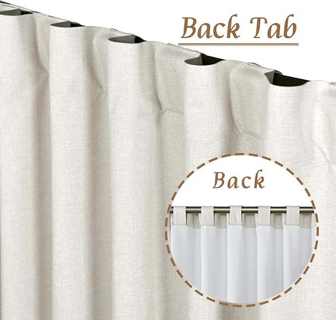 LAMIT Linen 100% Blackout Window Curtains for Bedroom, 45 Inches Linen Textured Thermal Farmhouse Curtains Back Tab and Rod Pocket Window Panels with White Liner, 2 Panels, 52 x 45 Inch, Ivory
