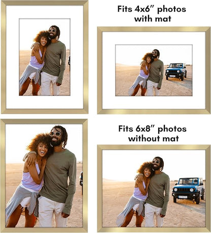 Americanflat 6x8 Picture Frame with Shatter-Resistant Glass - Use as 4x6 Frame with Mat or Display 6x8 Photo Without Mat - Streamline Collection - Picture Frames for Tabletop and Wall - Gold