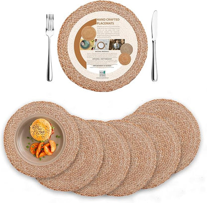 Eco Crave Jute Round Woven Placemats Set of 6, Natural 13 Inch Boho Farmhouse Rustic Hand Woven Place mat for Dining Table Decor, Wicker Chargers Heat Resistant Easy to Clean and Non-Slip Placemat