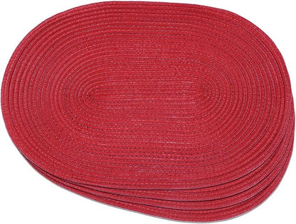 Noctiflorous Oval Braided Placemats Set of 4 Woven 12x18 Inch Non Slip Washable Heat Resistant Place Mats Round Tablemats for Dining Kitchen Party Daily Table Decor Dinner Mats (Red, 4)