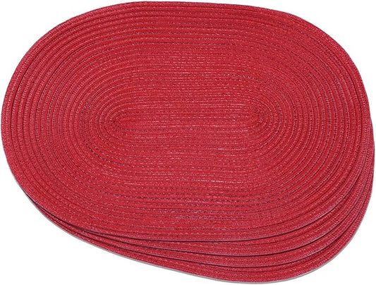 Noctiflorous Oval Braided Placemats Set of 4 Woven 12x18 Inch Non Slip Washable Heat Resistant Place Mats Round Tablemats for Dining Kitchen Party Daily Table Decor Dinner Mats (Red, 4)
