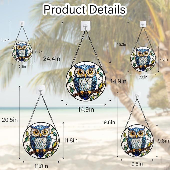 DASTOLL Stained Glass Window Hanging, Owl Gifts for Women Sun Catchers Diamond Glass Panel Hangings Birds Suncatcher Decor for Birthday for Women, Men, Wife, Aunt, and Mom 14.9x14.9 in