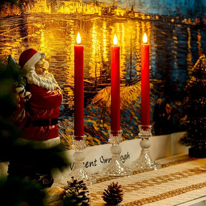 Homemory 6 Pcs Flameless Taper Candles with Remote Timer Dimmer, Red Battery Operated Candlesticks Flickering, Plastic Led Taper Candles Realistic, 9.6 Inches for Party Holiday Celebrations Christmas