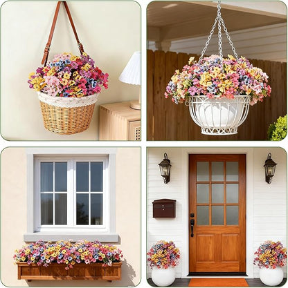 Artificial Flowers for Outdoor Faux Plants for Spring Summer Decoration, UV Resistant Realistic Silk Plastic Fake Flowers Garden Porch Patio Balcony Yard Front Home Decor, 24 Bundles