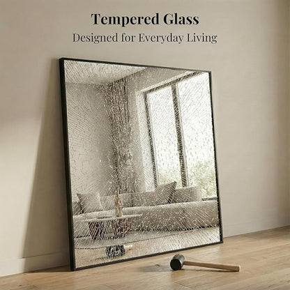 36''x36'' Large Black Square Mirror, Matte Metal Framed Bathroom Vanity Mirror, Oversized Wall Mirror for Entryway, Industrial Decor, Flush Mount