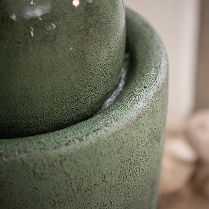 XBrand 26" Modern Sphere Water Fountain with LED Light – Indoor Outdoor Stone Texture Floor Fountain, Zen Bubbling Ball Water Feature for Garden Patio Porch - Green