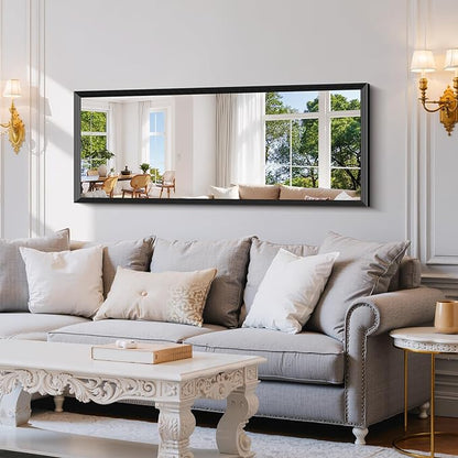 Black Bathroom Mirror 60 x 24 Inch Rectangle Wave Beveled Frame for Wall Bathroom Vanity Mirror for Over Sink, Tempered Glass,for Entryway Hangs, Bathroom Living Room Horizontal or Vertical