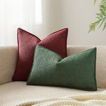 JUSPURBET Green Decorative Pillow Covers 12x20 Set of 2 Throw Pillow Covers for Couch Sofa Bed Cozy Boucle Textured Lumbar Cushion Covers Cases with Hidden Zipper for Living Room Home Decor