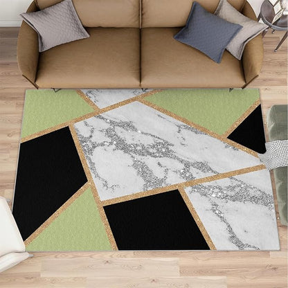 Black Gold Marble Carpet Geometric Marble Rugs for Bedroom Light Luxury Geometric Line Rug Modern Minimalist Indoor Carpet for Living Room Home Decor 7x8ft