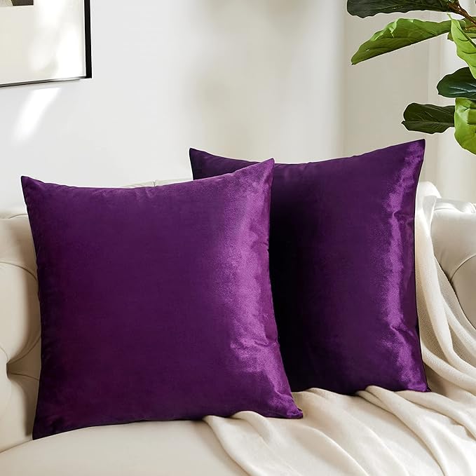 GIGIZAZA Decorative Throw Pillow Covers 16x16,Set of 2 Purple Square Couch Pillow Covers,Velvet Sofa Boho Cushion Pillows