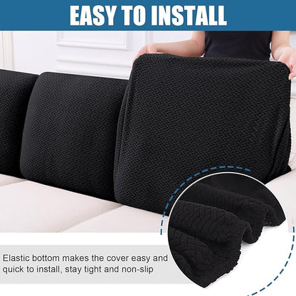 Smiry Waterproof Couch Cushion Covers, Stretch Jacquard Thick Sofa Cushion Covers, Washable Seat Slipcover Elastic Furniture Protector for Pets, Kid (Back Cover M, Black)