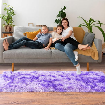 Small Runner Rugs for Bedroom Hallways, 2x4 Runners for Hallways Fluffy Throw Area Rug Non Slip for Bedside Dorm, Shag Rugs for Girls Boys Bedroom, Floor Carpet Runner for Kids Dorm, Tie-Dyed Purple