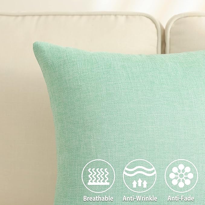Stellhome Set of 2 Linen Throw Pillow Covers Rectangle Spring Decorative Solid Burlap Cushion Covers Pillowcase for Home Decoration, 12 x 20 inch (30 x 50 cm), Green