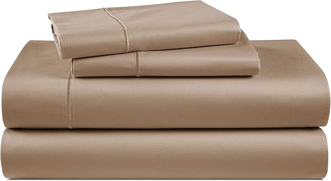LANE LINEN 100% Egyptian Cotton Full Size Bed Sheets, Machine Washable Naturally Temperature regulating Sustaibable No Pill Fade Resistant Full Size Sheets Set Cotton - Taupe