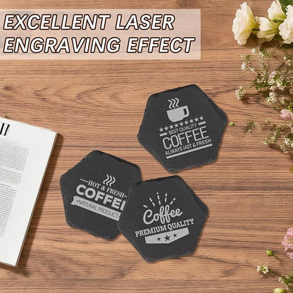 12PCS Slate Coasters Black Bulk Blank Laser Engraved Hand Painted Beverage Coasters, Non-Slip Bottom Mat, Home Office Kitchen Gift Wedding Bar Party