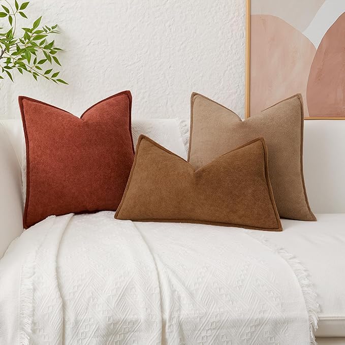 Kevin Textile Fall Waterproof Decorative Pillow Covers Burnt Brick 18x18 Inch Pack of 2 Soft Boucle Textured Throw Pillowcases Elegant Accent Pillows for Couch Sofa Chair Bed Home Decor Indoor Outdoor