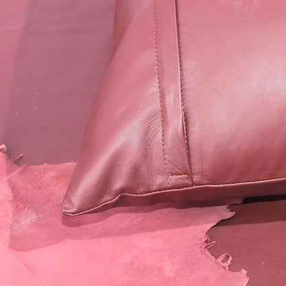 LL LEATHER LOVERS Lambskin Leather Pillow Cover - Sofa Cushion Case - Decorative Throw Covers for Living Room & Bedroom, 18x18 Inches - Dark Maroon Pack of 2