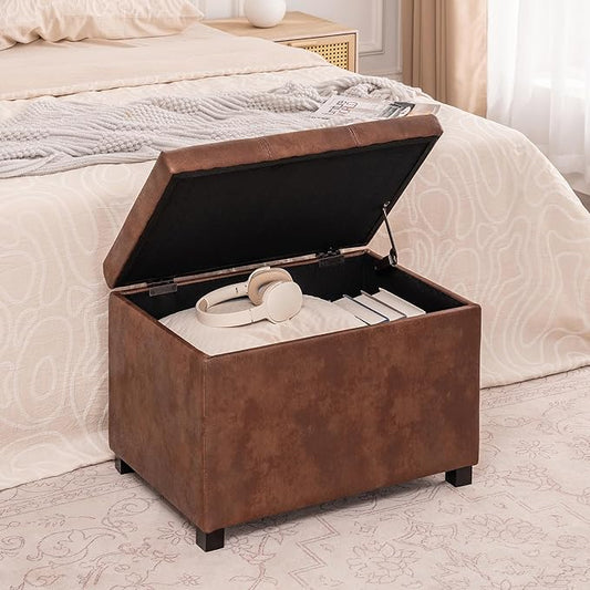 Joveco 24" Leather Storage Ottoman Bench, Rectangle Foot Rest Stool for Living Room, Bedroom, Entryway, Coffee