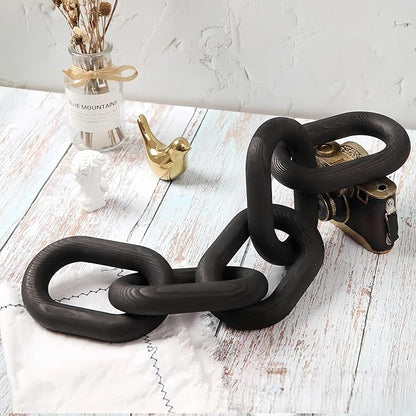 Wooden Decorative Chain Link Ornament Black Hanging Home Decor Rustic Farmhouse Decor for Coffee Table Black Table Decor and Wood Home Decor Chain Decorative Tray