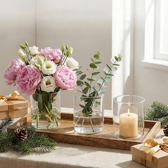 16 Pcs Glass Cylinder Bud Vases for Centerpieces, Birthday Party Wedding Centerpiece Table Decorations, 4 Inch Small Cylinder Living Bud Vases in Bulk for Flowers Pillar Candles Floating Candles