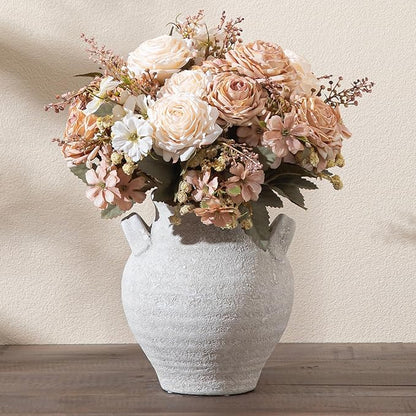 Ceramic White Flower Vase, 7.36 Inch Pottery Decorative Vase Rustic Farmhouse Vases for Home Decor Table Living Room Kitchen Bedroom Shelf Mantel Wedding Centerpiece