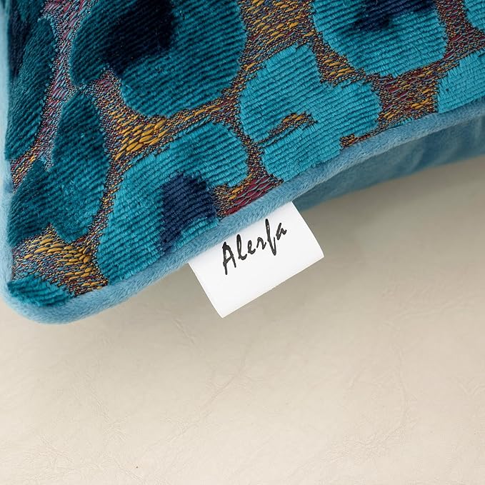 Alerfa Blue Floral Throw Pillow Cover 12 x 20 Inch Cut Velvet Rectange Luxury Decorative Lumbar Pillow Cover for Couch Living Room Bedroom