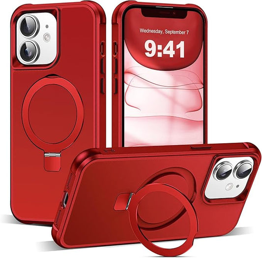 Compatible with iPhone 11 Case with Invisible Magnetic O-Ring Stand Military-Grade Case for iPhone 11 6.1" [Compatible with Mag-Safe][Great Grip Feeling], Red