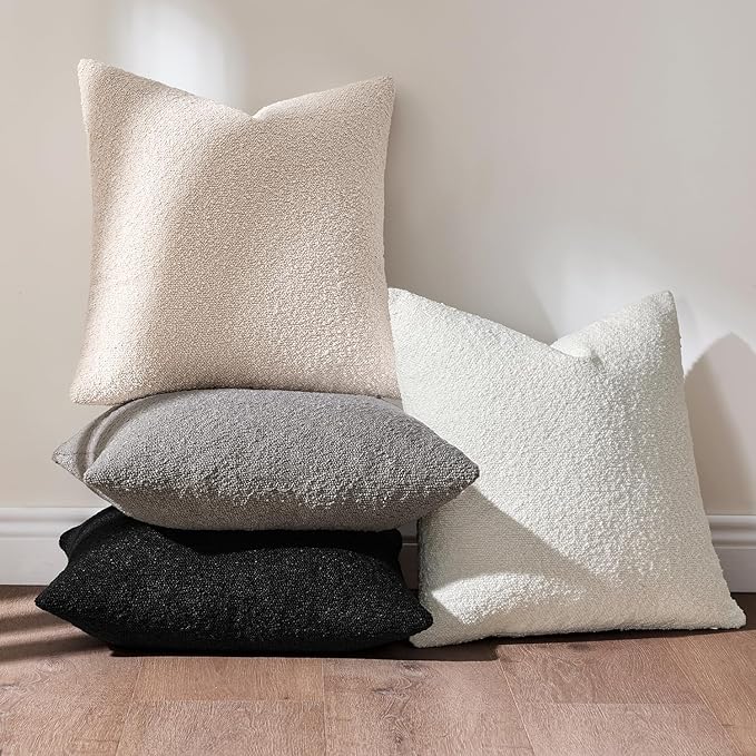MIULEE Pack of 4 Decorative Textured Boucle Throw Pillow Covers 18x18 Inch Black White Accent Solid Pillow Cases Soft Couch Cushion Covers Modern Farmhouse Boho Chair Sofa Bed Livingroom Home Decor