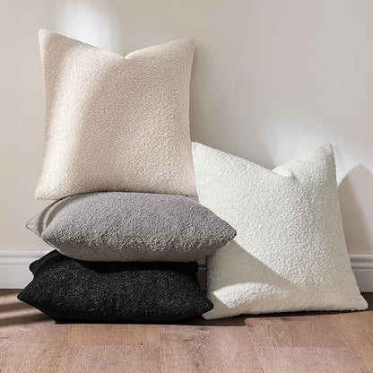 MIULEE Pack of 4 Decorative Textured Boucle Throw Pillow Covers 18x18 Inch Black White Accent Solid Pillow Cases Soft Couch Cushion Covers Modern Farmhouse Boho Chair Sofa Bed Livingroom Home Decor