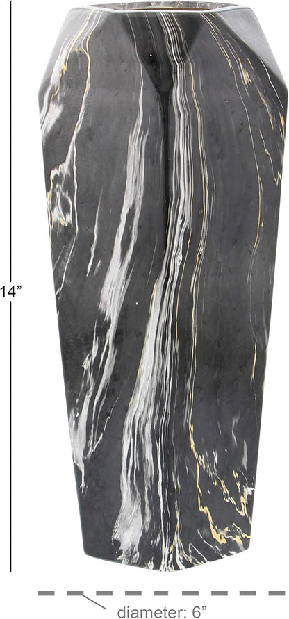 Deco 79 Ceramic Decorative Vase Faux Marble Centerpiece Vase, Flower Vase for Home Decoration 7" x 7" x 14", Black
