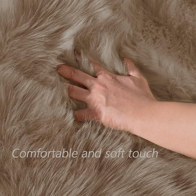 Latepis Beige Faux Fur Rug 8x10, Faux Fur Sheepskin Rug for Living Room, Fluffy Washable Fuzzy Rugs Carpet for Bedroom, Luxury Room Decor, Rectangle