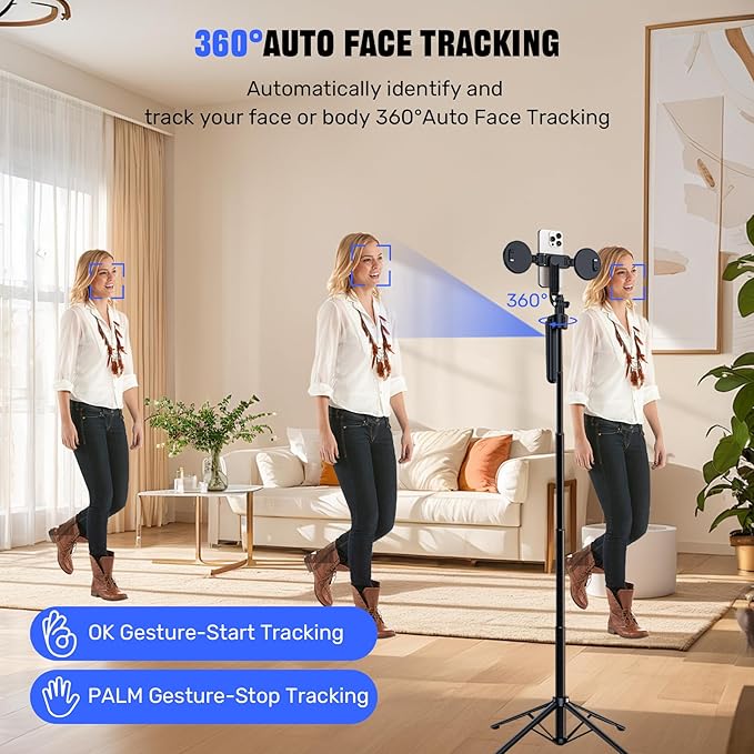 Auto Face Tracking Selfie Stick Tripod for iPhone with Light,360 Rotation That Follows Your Movement,70.9" Phone Camera Tripod Stand with Remote for Content Creator Vlog Live Stream Video Recording