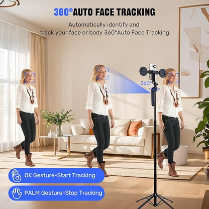 Auto Face Tracking Selfie Stick Tripod for iPhone with Light,360 Rotation That Follows Your Movement,70.9" Phone Camera Tripod Stand with Remote for Content Creator Vlog Live Stream Video Recording